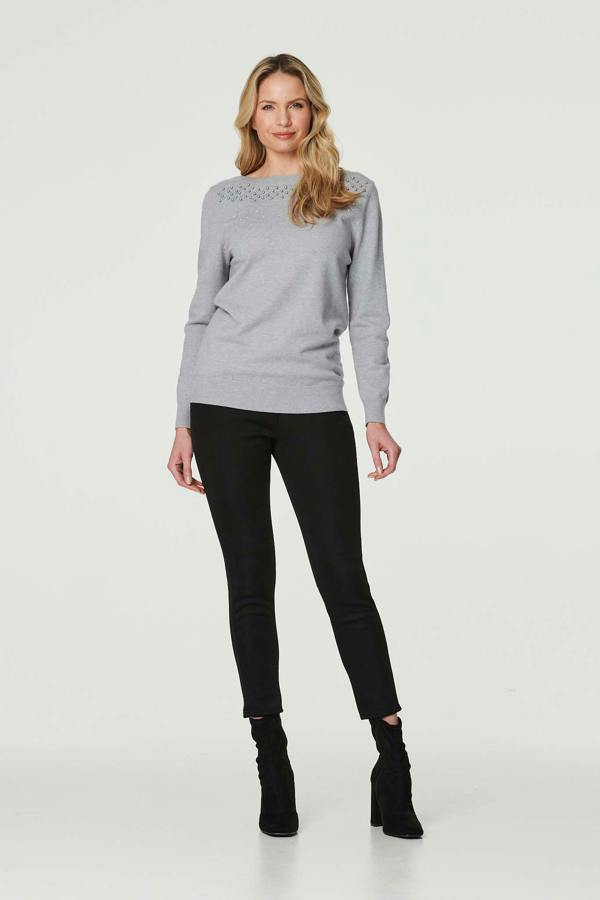 Grey | Embellished Relaxed Knit Jumper