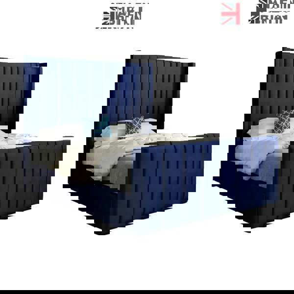 Casa Magna Romano Straight Winged Upholstered Soft Velvet Bed Frame - Blue