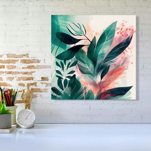 Warren Reed Green Feather leaves Tropical Canvas