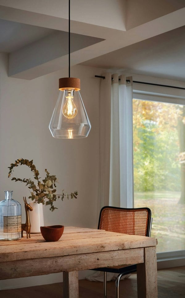 EGLO Brixham Pendant Light - Clear Glass Exposed Bulb with Chrome-Plated Steel Accents