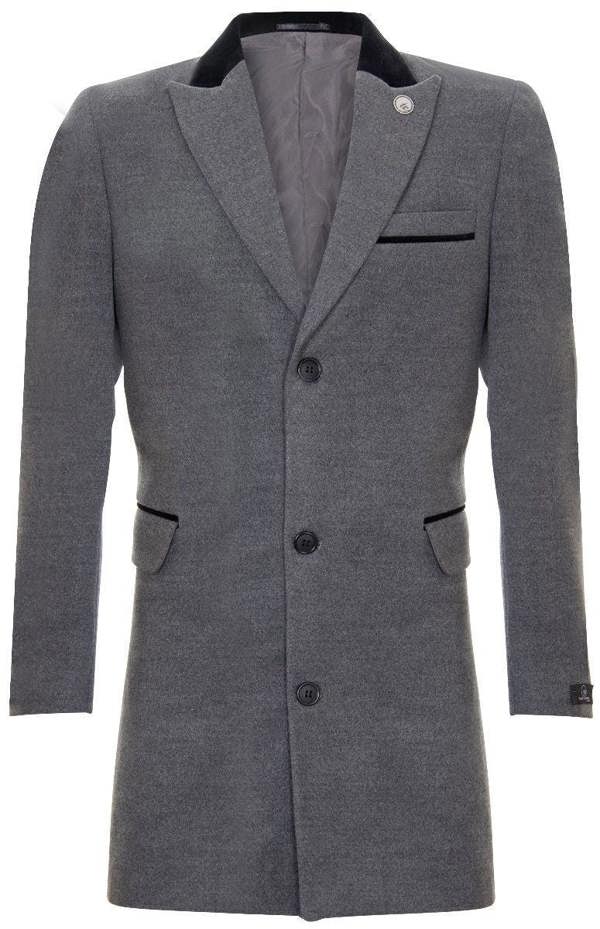 TruClothing Mens 3/4 Grey Long Overcoat Jacket Herringbone Tweed Coat Peaky Blinder