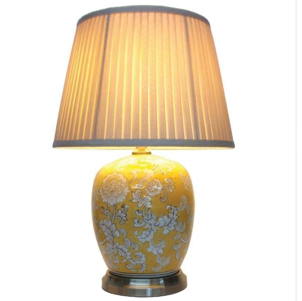 Yellow Floral Oriental Chinese Ceramic Porcelain Table Lamp