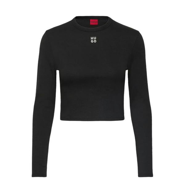 Hugo Womens/Ladies Stacked Logo Slim Long-Sleeved Crop Top - Black - 