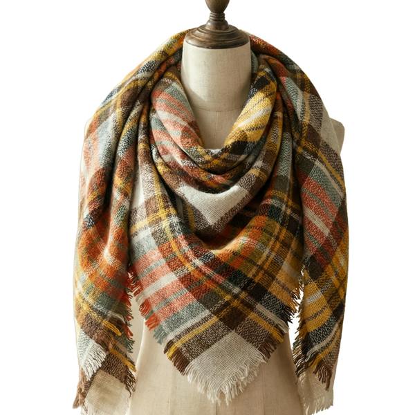 VIA MONTEN Women’s Vintage Plaid Scarf, Oversized Winter Scarf Wrap with Fringe, Soft Large Shawl for Cold Weather Styling