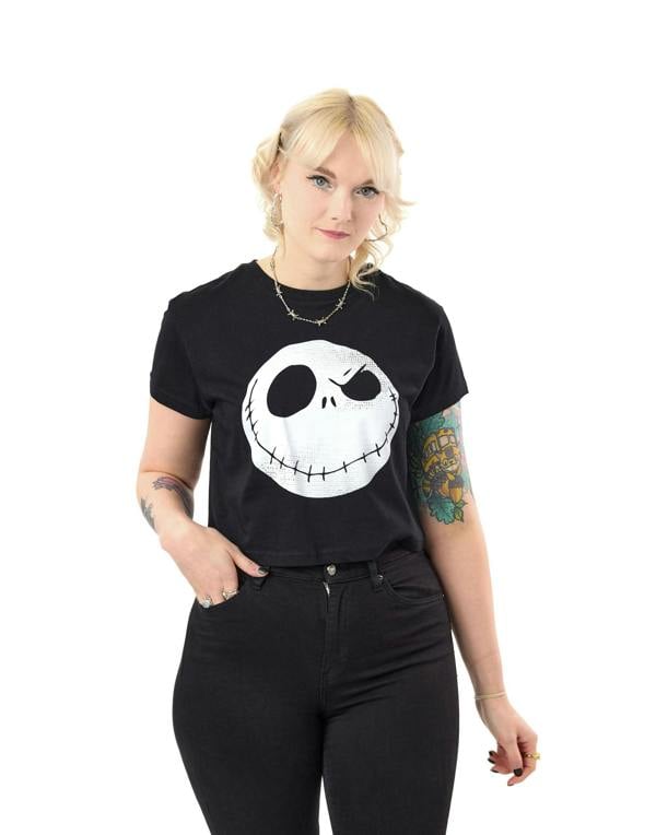 Disney The Nightmare Before Christmas Womens Black Jack Crop Top Cropped Short Sleeved T-Shirt