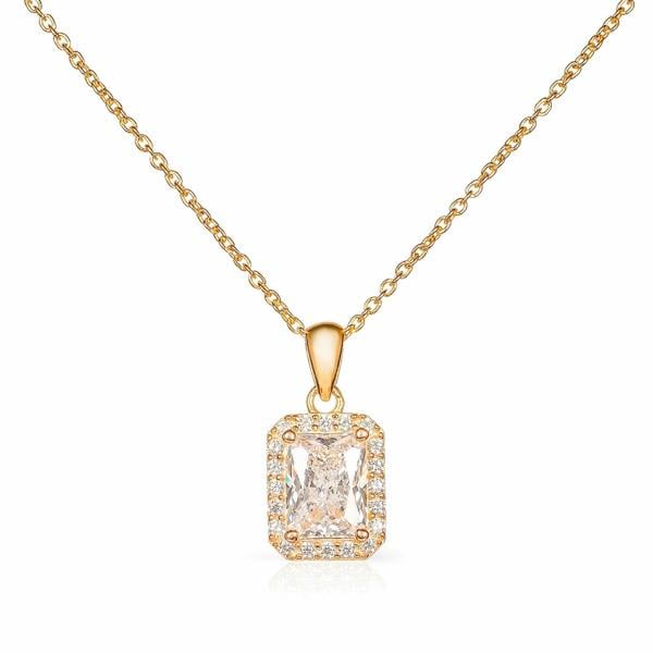 namana Gold Plated 925 Sterling Silver Rectangle Halo Pendant For Women