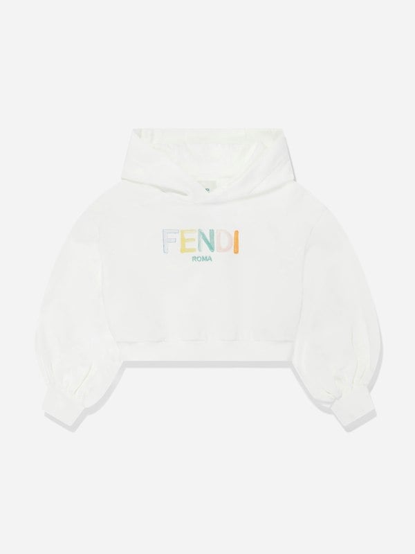 Fendi Kids Fendi Girls Cropped Hoodie in White