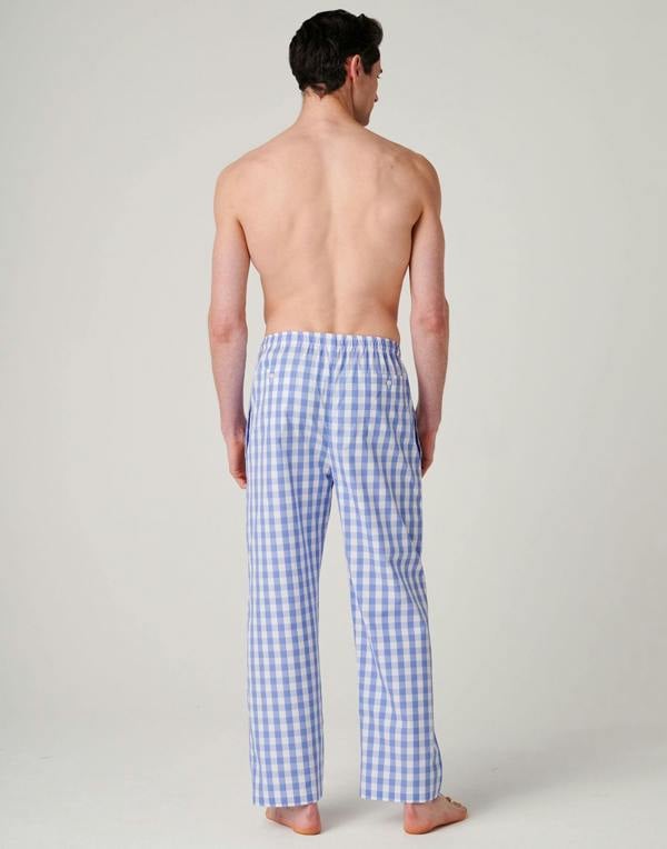 British Boxers Men's Crisp Cotton Pyjama Trousers – Schoolhouse Blue Gingham