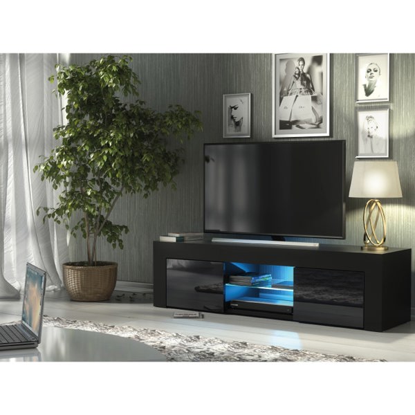 Mex Furniture 130cm TV Unit Sideboard Cabinet TV Stand with Black High Gloss Doors