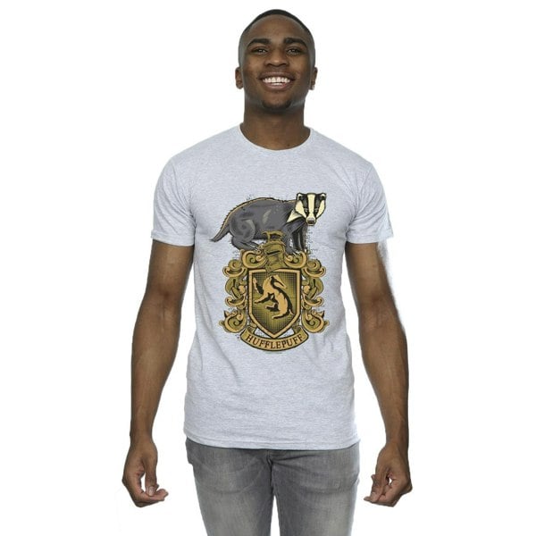 Harry Potter Mens Hufflepuff Sketch Crest T-Shirt - Sports Grey