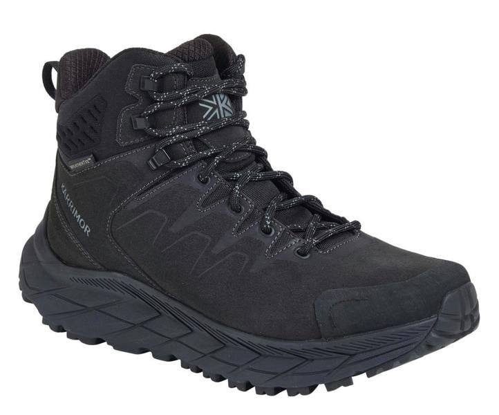 Karrimor Goshawk Mens Casual Walking Trail Hiking Outdoor Ankle Boots, black waterproof hiking boots with padded ankle support and rugged sole for outdoor activities.