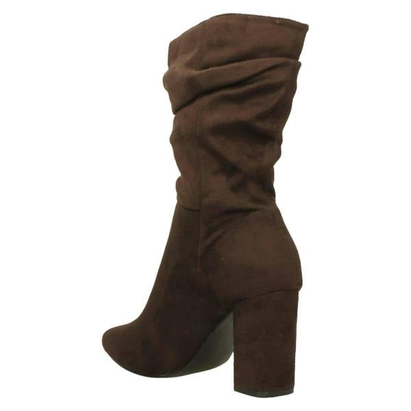 Spot On Ladies Spot On Mid Block Heel Calf Rouched Boots F51238