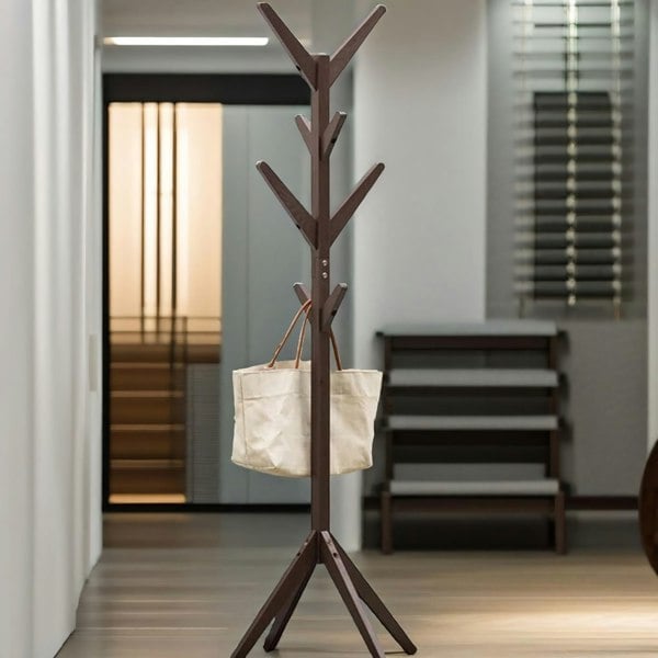 Rafaelo Mobilia Wooden Coat Stand With 8 Hooks Natural Brown