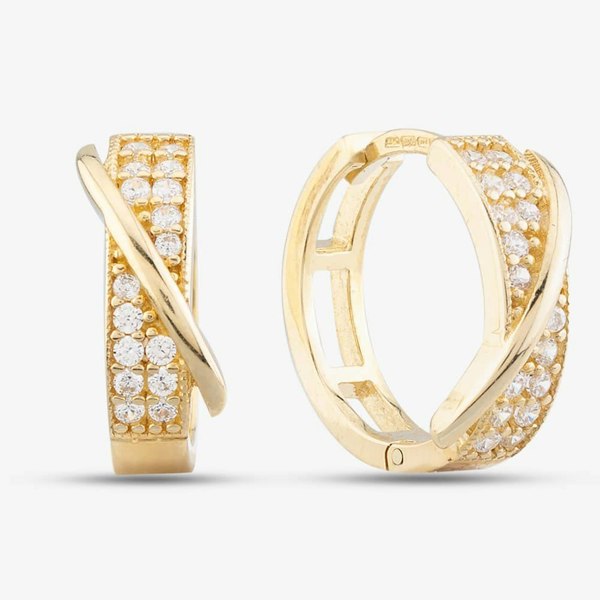 T. H. Baker 9ct Yellow Gold Cubic Zirconia Crossover Hoop Earrings E1627Y