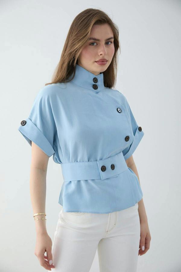 Lyocell Blend Short Sleeve Relaxed Fit Blouse Jacket