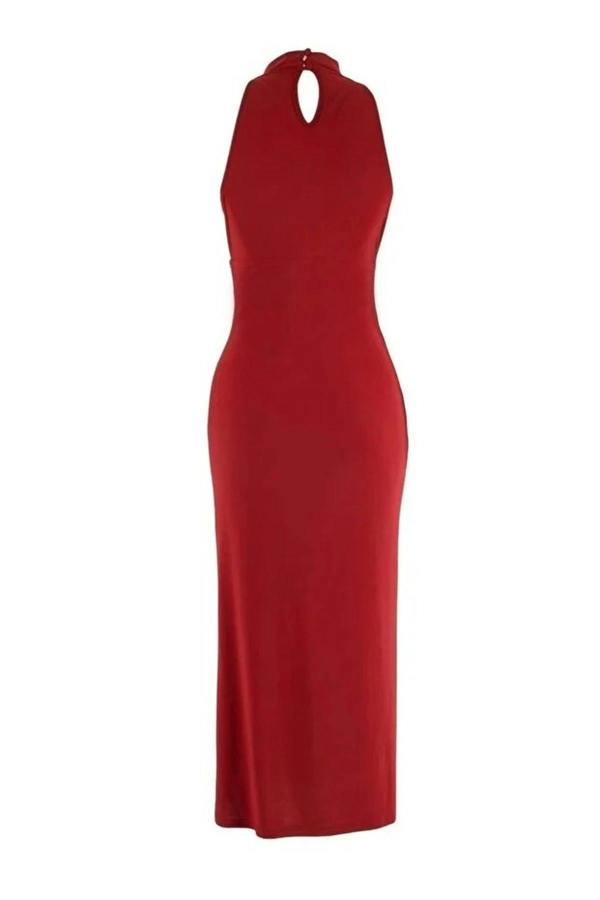 WOVCOR Halter Neck Midi Stretch Knit Dress