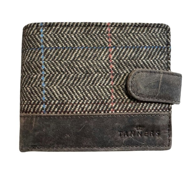 Tanners Boxed Bifold Hunter Leather Wool Tweed Wallet