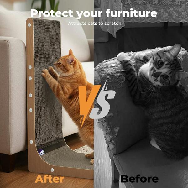 Skylos 68cm High L Shaped Cat Scratching Board with Ball Toy Wall Furniture