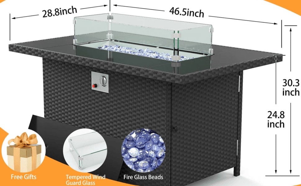 Furnishings For Less Outdoor Rectangular Rattan Fire Pit Table 50000 BTU
