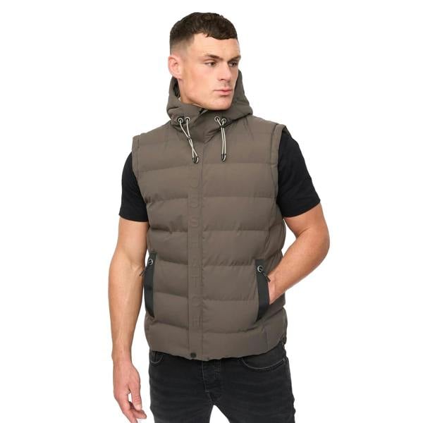 Crosshatch Mens Kampleys Embossed Padded Gilet - Deep Olive - 