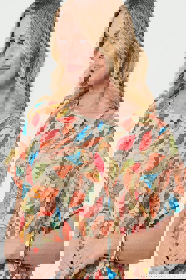 Orange | Leaf Print Knee Length Shift Dress
