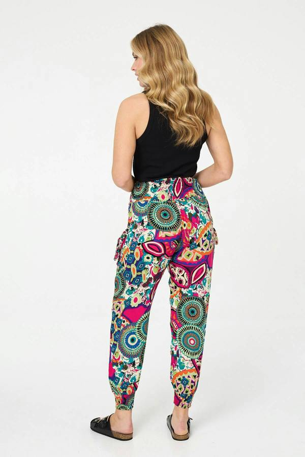 Pink | Abstract Shirred High Waist Harem Pants