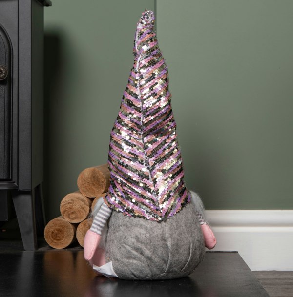 Samuel Alexander 46cm Plush Christmas Bearded Gonk with Pink & Silver Sequined Hat Christmas Decoration