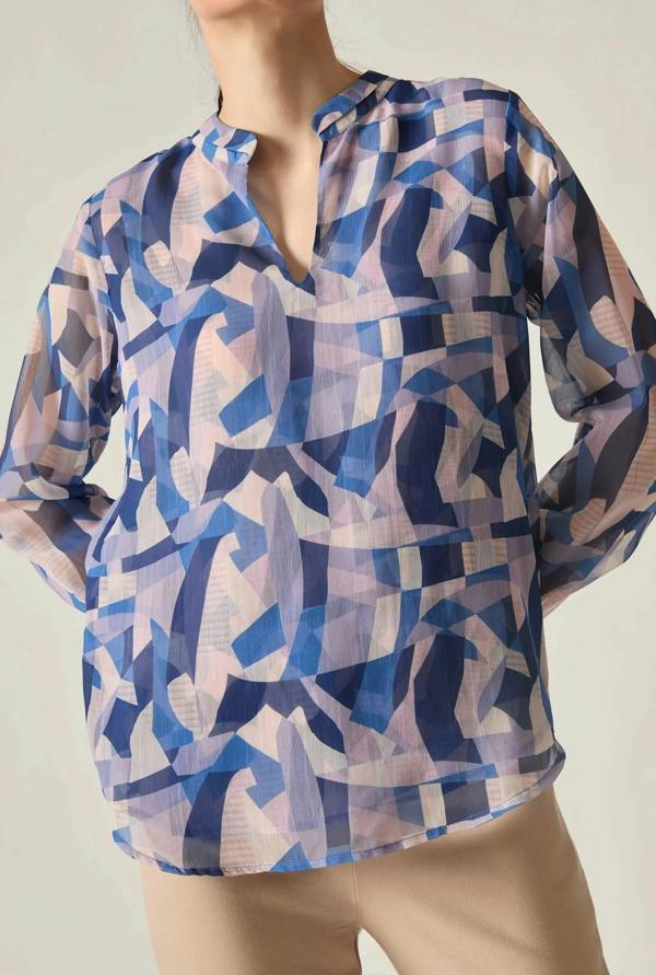 James Lakeland Blue Mosaic Print Blouse