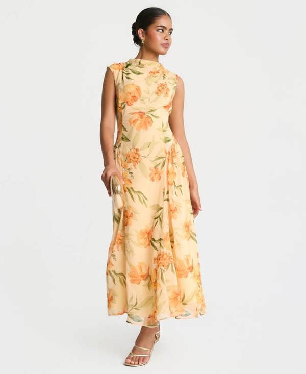 Needs No Label Yellow Floral Midaxi Dress