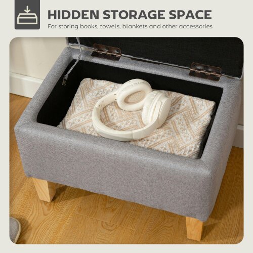 Wyld Haus Tonale Linen Light Grey Compact Storage Footstool With Natural Wooden Legs