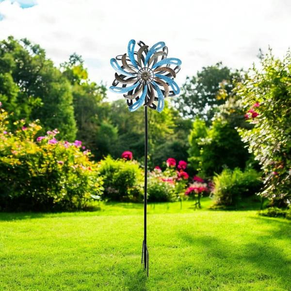 EDH Door Hardware Small Ocean Wave Vortex Wind Spinner Stake – 120 x 36 x 15 CM | Metal Kinetic Garden Wind Sculpture | Outdoor Yard Art