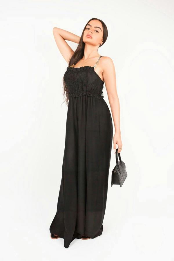 Yasi Shirred Bandeau Wide Leg Jumpsuit - Black