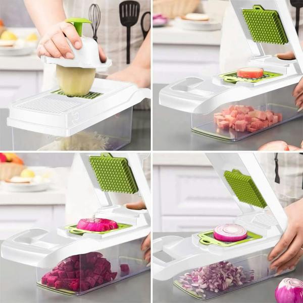 ADOV Vegetable Chopper, Multi-Function Mandoline Slicer with 7 Stainless Steel Blades, Container and Safety Guard