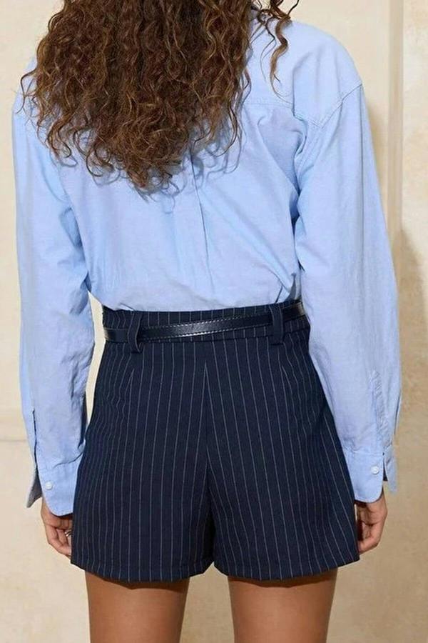 WOVCOR Diagonal Striped Belted Mini Skirt Shorts