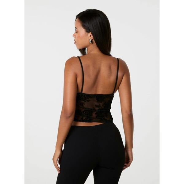 Pink Vanilla Flocked Mesh Cami Top
