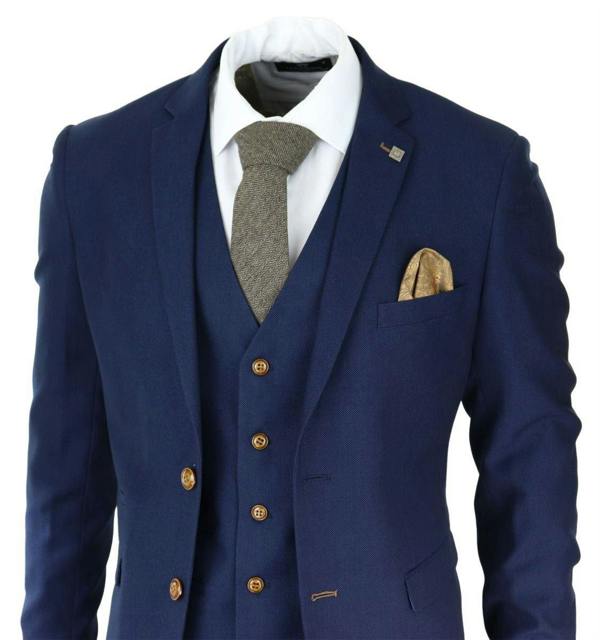 Paul Andrew Mens 3 Piece Navy Blue Birdseye Classic Suit