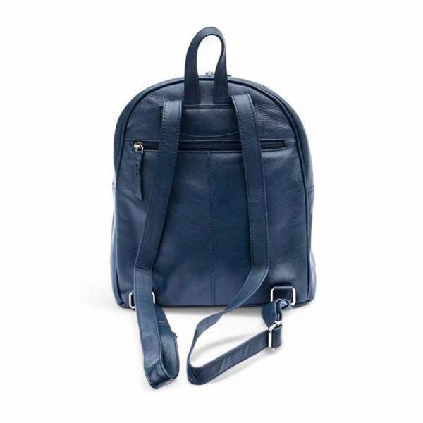 Back view of Navy backpack on a white background
