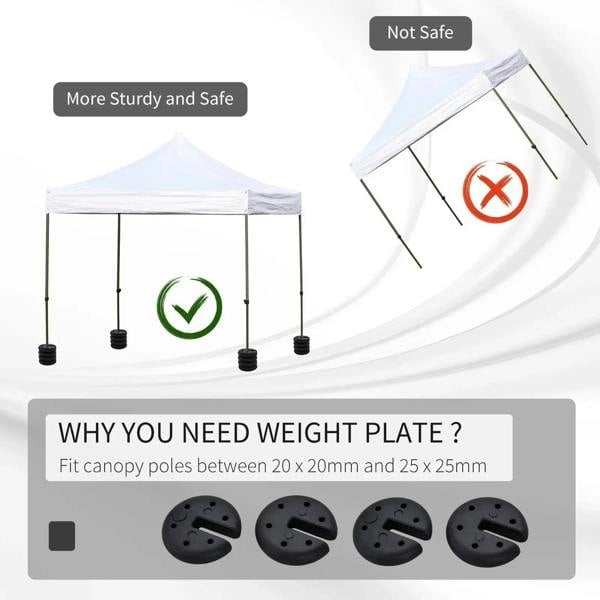 Black tent leg weight plates attaching to canopy legs for added stability