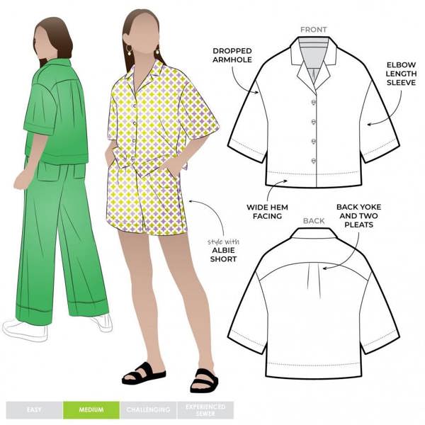 Style Arc Sewing Pattern Albie Shirt - Tops, Shirts for Women - Intermediate