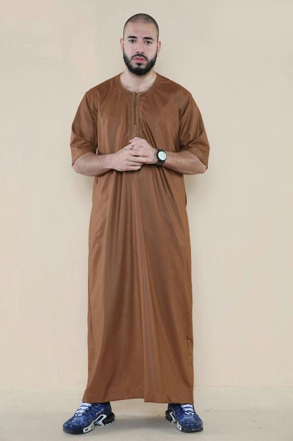 Infinity Leather Mens Thobe Jubba Islamic Arab Moroccan Saudi Zipped Kaftan Arab Robe