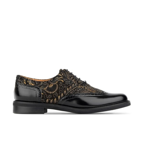 Embassy London Vivienne - Black & Gold - Women's leather almond toe lace up oxfords in black & gold