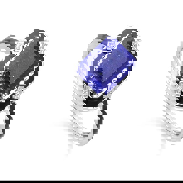 Gemondo Grand Deco Black Enamel, Lapis Lazuli & Topaz Ring in Sterling Silver