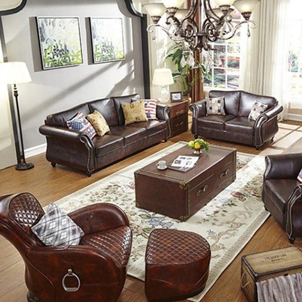 Saddle Chair And Footstool, Loft Style, Oil Wax Leather-Weilai Concept-Weilai Concept