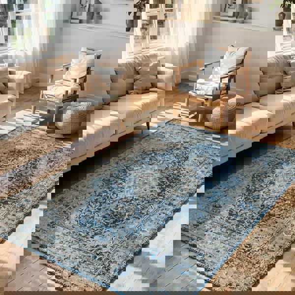 Livabliss Jolie-Vintage Blue Grey Beige Black Traditional Boho Rug