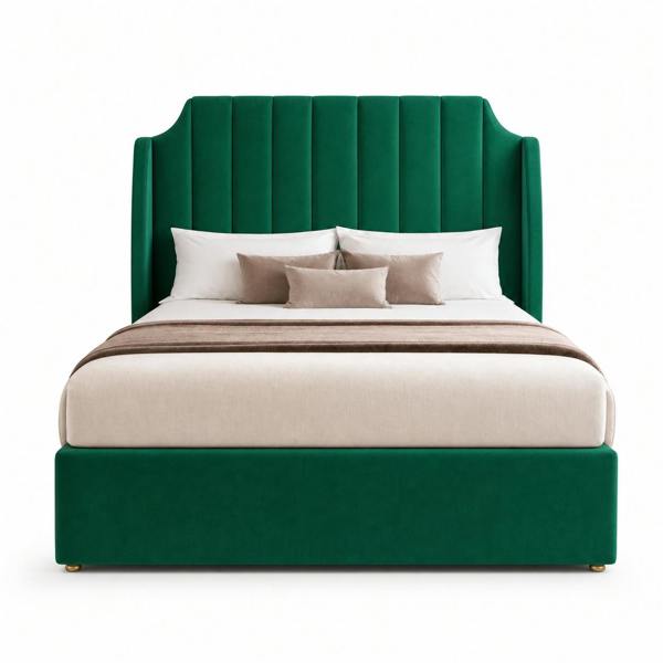 Great British Beds Winged Art Deco Divan Bed - Green Plush