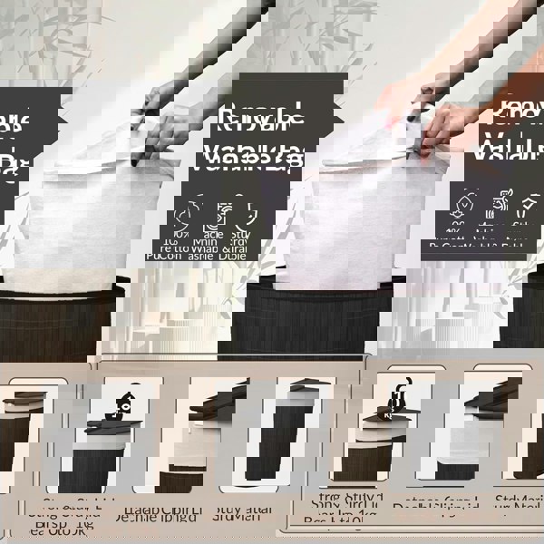 MANTRARAJ 58L Bamboo Laundry Basket Triangle Foldable Storage Hamper With Removable Cover and Lid Black