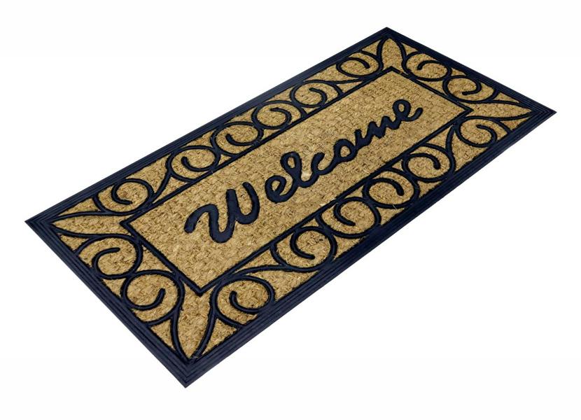 A.Unique Home 8mm Coir Doormat Non-Slip PVC Back - Welcome Border 40x80cm