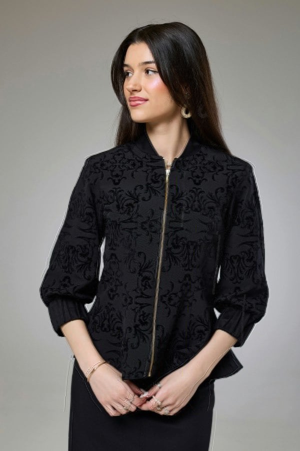 Isha's Timeless collection Vintage Black Velvet Fitted Jacket Blouse