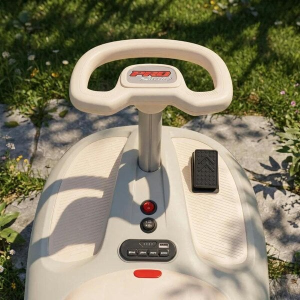 12V Electric Wiggle Car with Pedal, Kids Electric Car with 2 Speeds, Soft Start, Music, Lights for 3-5 Years, White