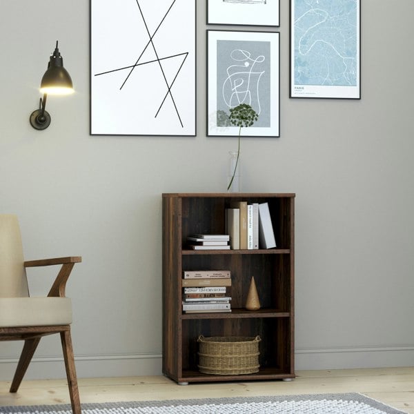 Furniture To Go Essential Low Narrow 2 Shelf Bookcase in Vintage Oak